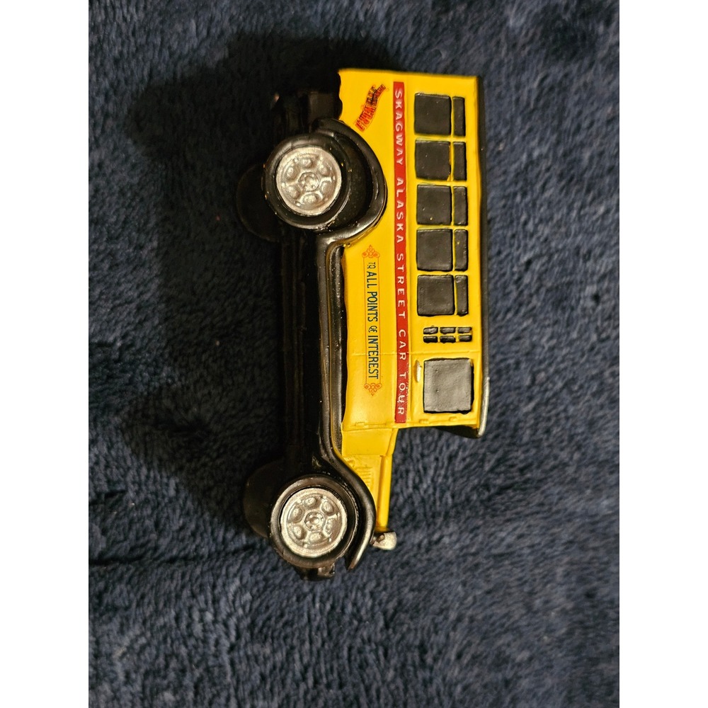 Skagway Alaska Street Car Tour Souvenir Bus Resin Miniature Yellow Black